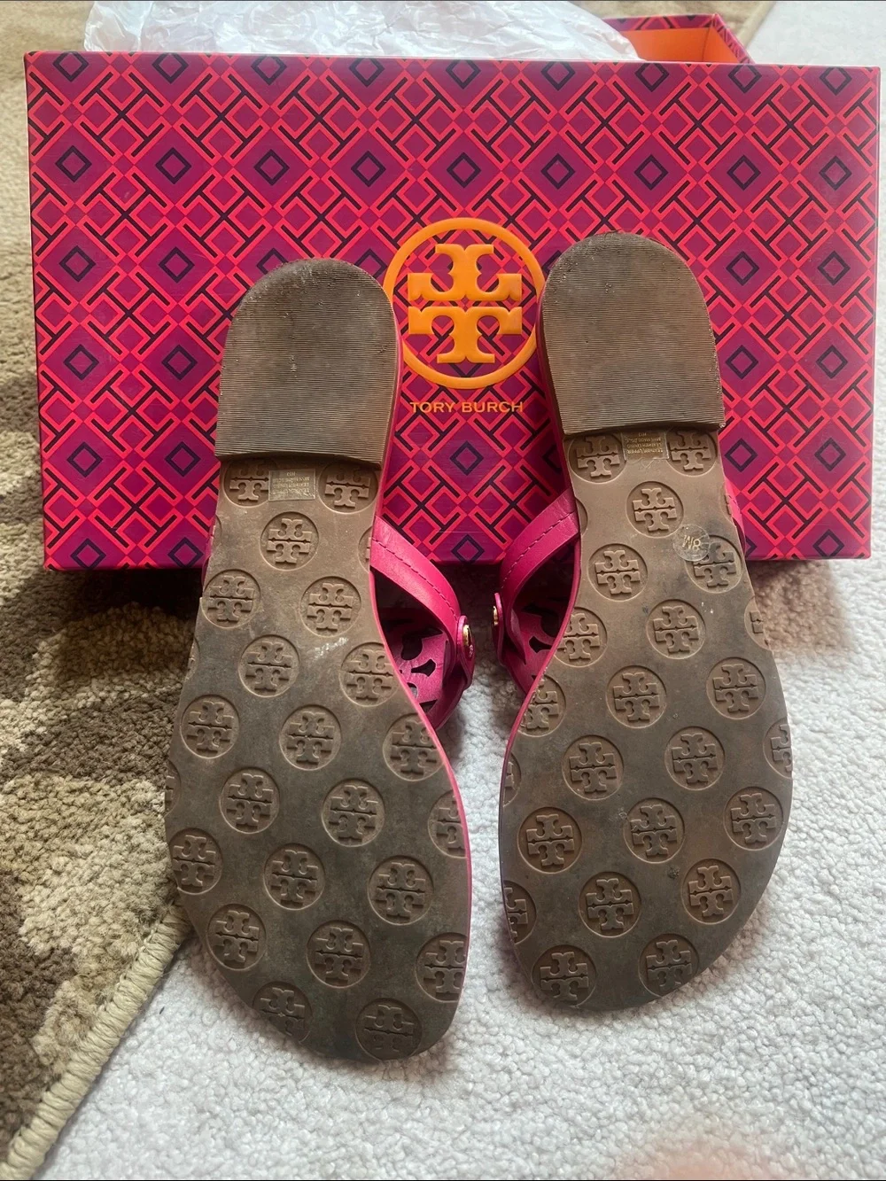 Tory Burch Hot Pink Miller Leather Thong Sandals